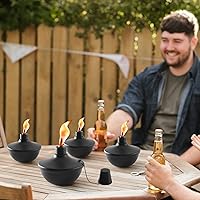 Vista 7 de Paquete de 6 antorchas de metal para mesa, antorchas de citronela de 22 onzas para exteriores, antorcha de luz de llama recargable, linterna