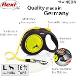 Flexi New Neon Tape Retractable Dog Leashes for Large Dogs Upto 110 lbs. – 16 ft., Neon Yellow/Black | Tangle Free Pet Walking Leash with One-Handed Brake, Pause, Lock|German Quality Product | German engineered, original flexi leash, durable quality