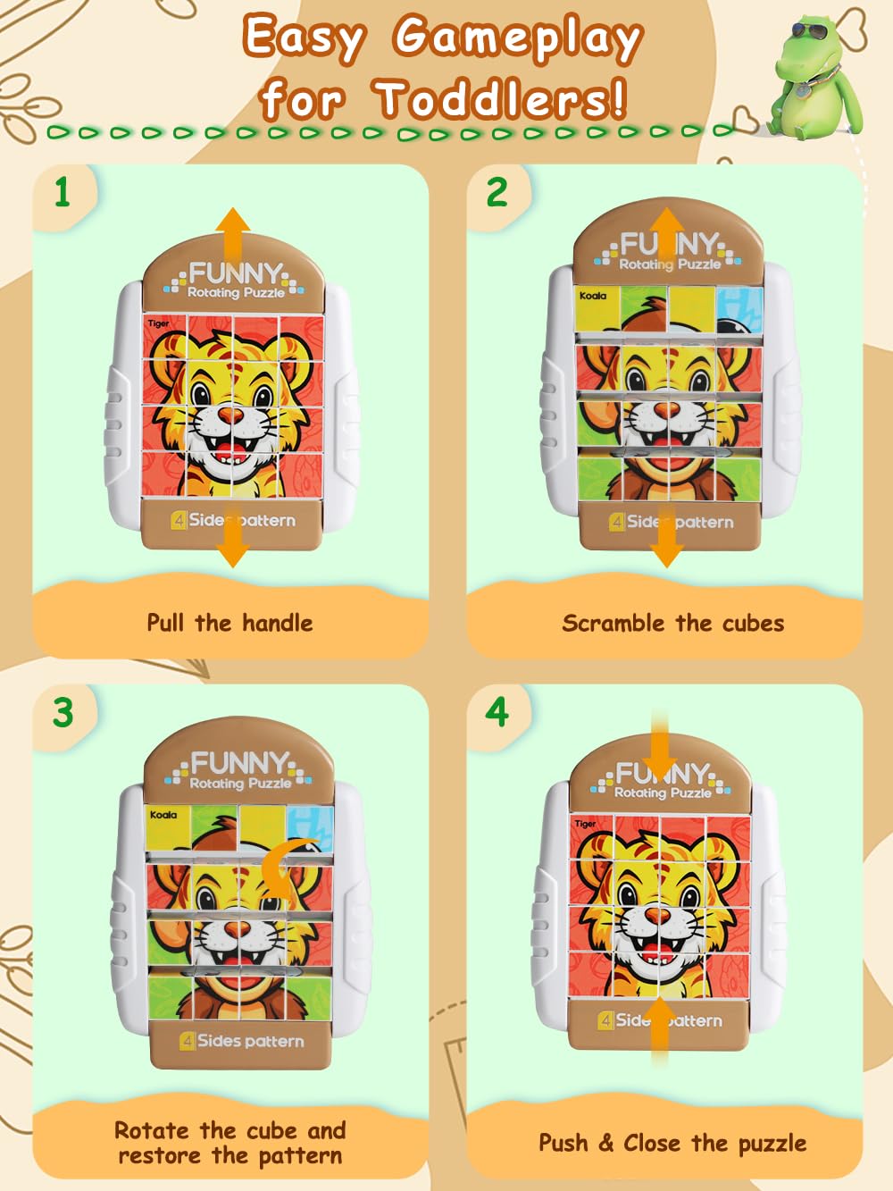 Puzzle Cylindre Rotatif en Bois Animaux et Personnages - Jeu Montessori de Motricité Fine et Reconnaissance pour Enfant 2-4 ans - Animaux Sauvages