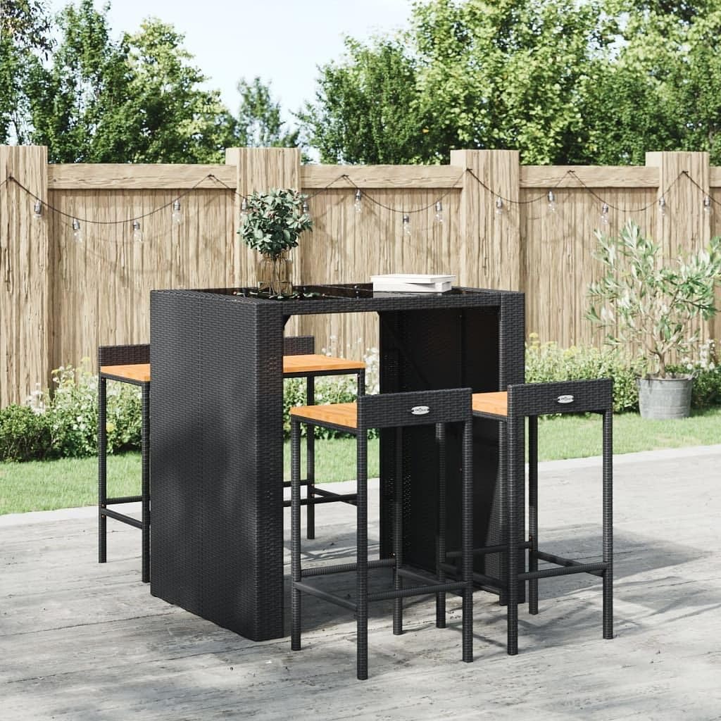 vidaXL Taburetes Altos 4 uds Madera de Acacia y ratán sintético Negro, Taburete Alto, Taburete de Barra de Cocina, Muebles de Bar