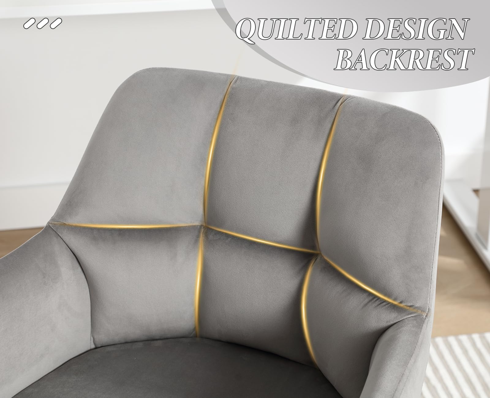 chairus Chaise de Bureau en Velours Fauteuil Travail Pivotant à 360° pour Salon Chambre Chaise Rembourré avec Hauteur Réglable (Gris (roulettes))