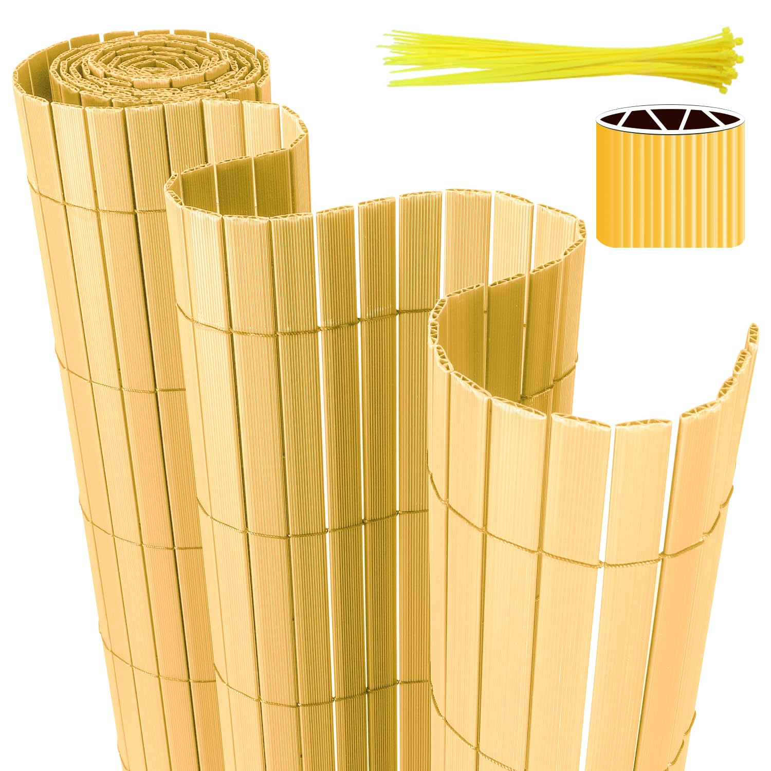Eulenke Canisse en PVC Brise Vue, clôture d'intimité 160 x 600 cm avec Serre-câbles, Structure intérieure en W, Lattes renforcées, Brise-Vue pour clôture de Jardin, terrasse, Bambou