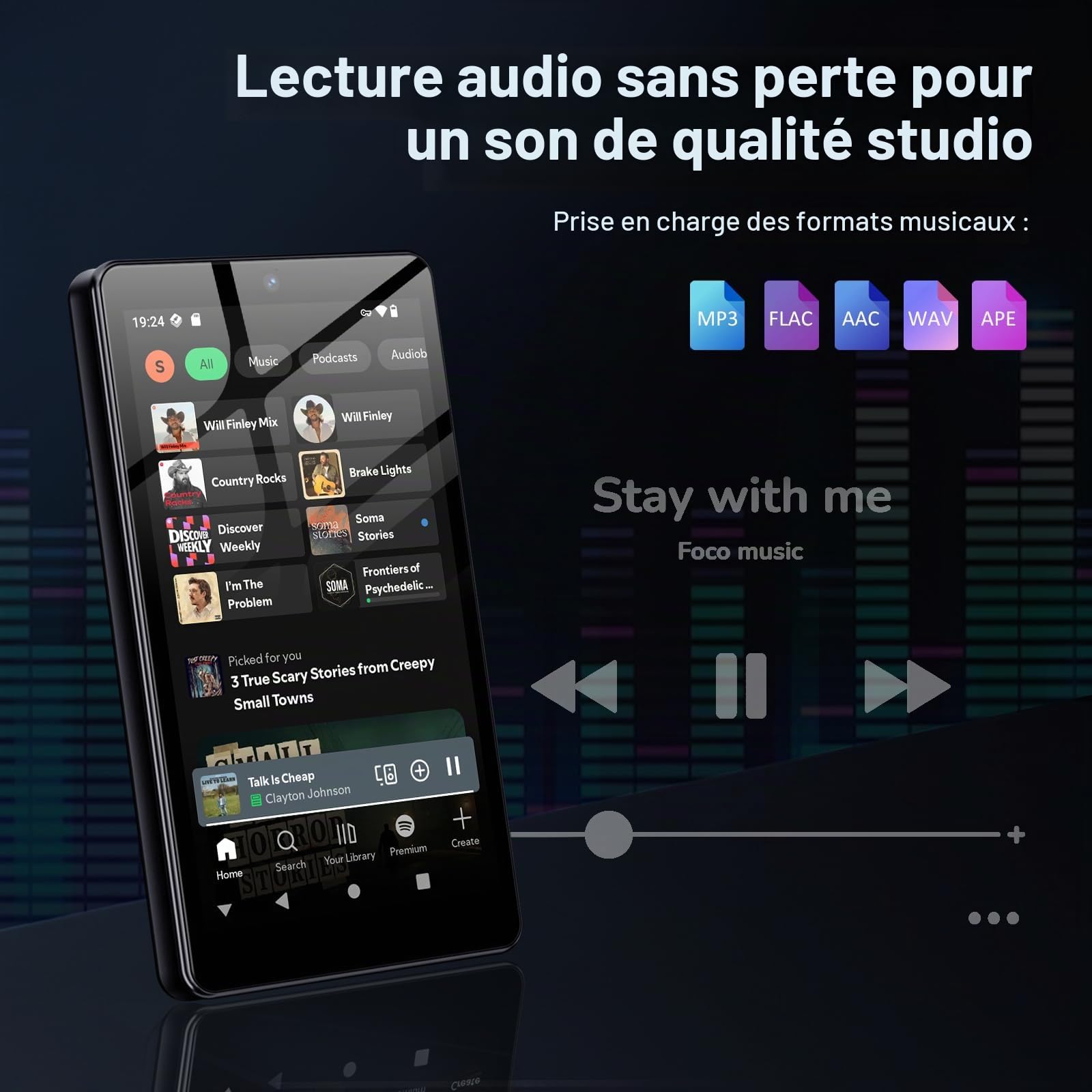 Lecteur MP3 32Go avec Bluetooth et WiFi, Caméra, Oilsky 4,02" Android 13 Lecteur de Musique HD avec Spotify, Audible, Deezer, MP4 écran Tactile et Haut-parleurs
