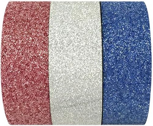 Wrapables Cinta adhesiva Washi roja plateada y azul (juego de 3), 16.4 ft de largo x 0.591 in de ancho