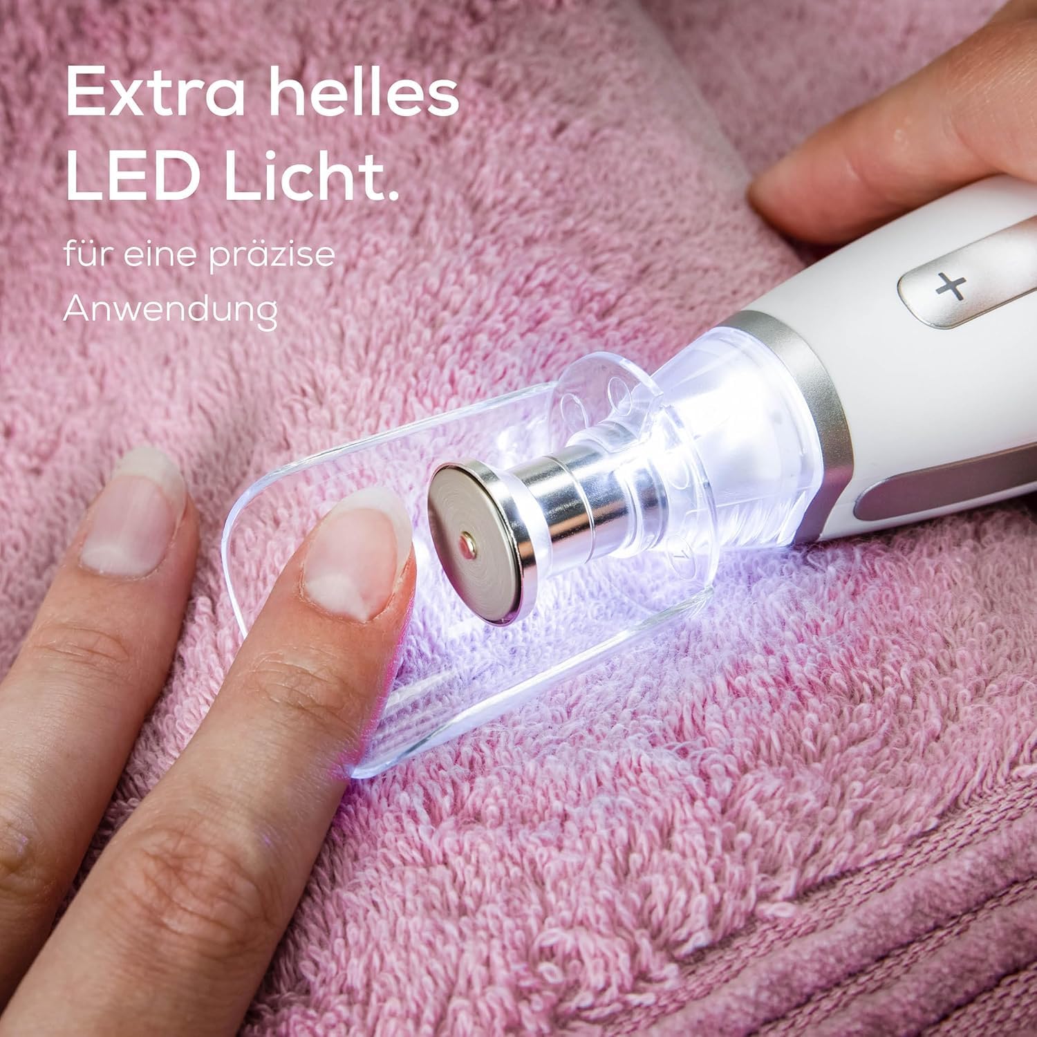 Beurer MP 62 Maniküre-/ Pediküre-Set, elektrische Nagelfeile mit 10 hochwertigen Nagelpflege-Aufsätzen, LED Licht, Nagelfräser mit stufenloser Geschwindigkeitsregelung, mit Aufbewahrungstasche, Weiß
