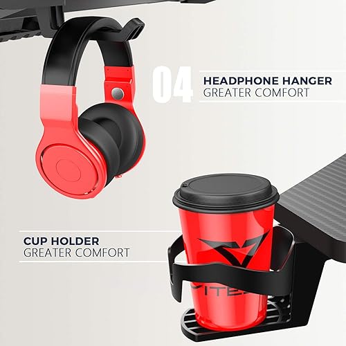 Miniatura 6 de Vitesse - Escritorio ergonómico para videojuegos de 55 pulgadas, en forma de Z, para oficina, computadora, con alfombrilla grande para el mouse,