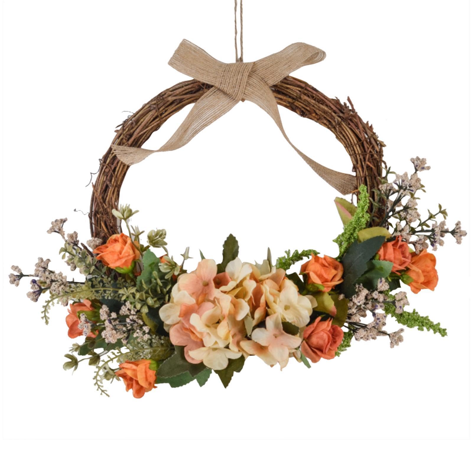 Couronne florale de porte en rotin pour décoration d'été