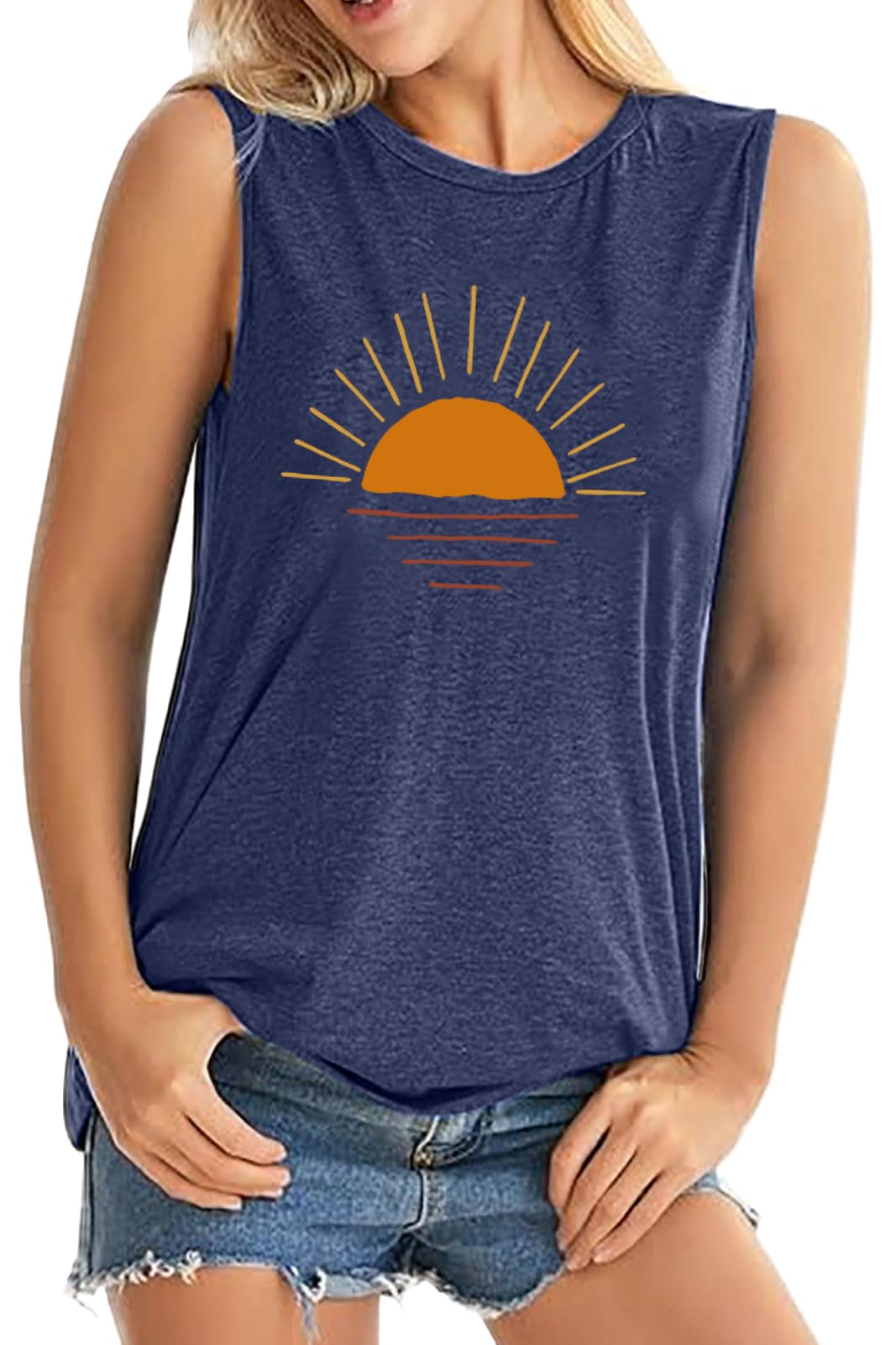 ALUS Womens Graphic Tank Tops Summer T Shirts Sleeveless Casual Loose Tunic Blouses