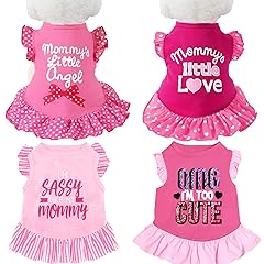 XPUDAC 4 Pieces Pet Dog Dress Dog Clothes Girl Puppy Shirt Yorkie Clothes Cute Doggie Dress Pet Apparel for Small Dogs and Cats (Pink Angel, Small(4.5-8lbs))