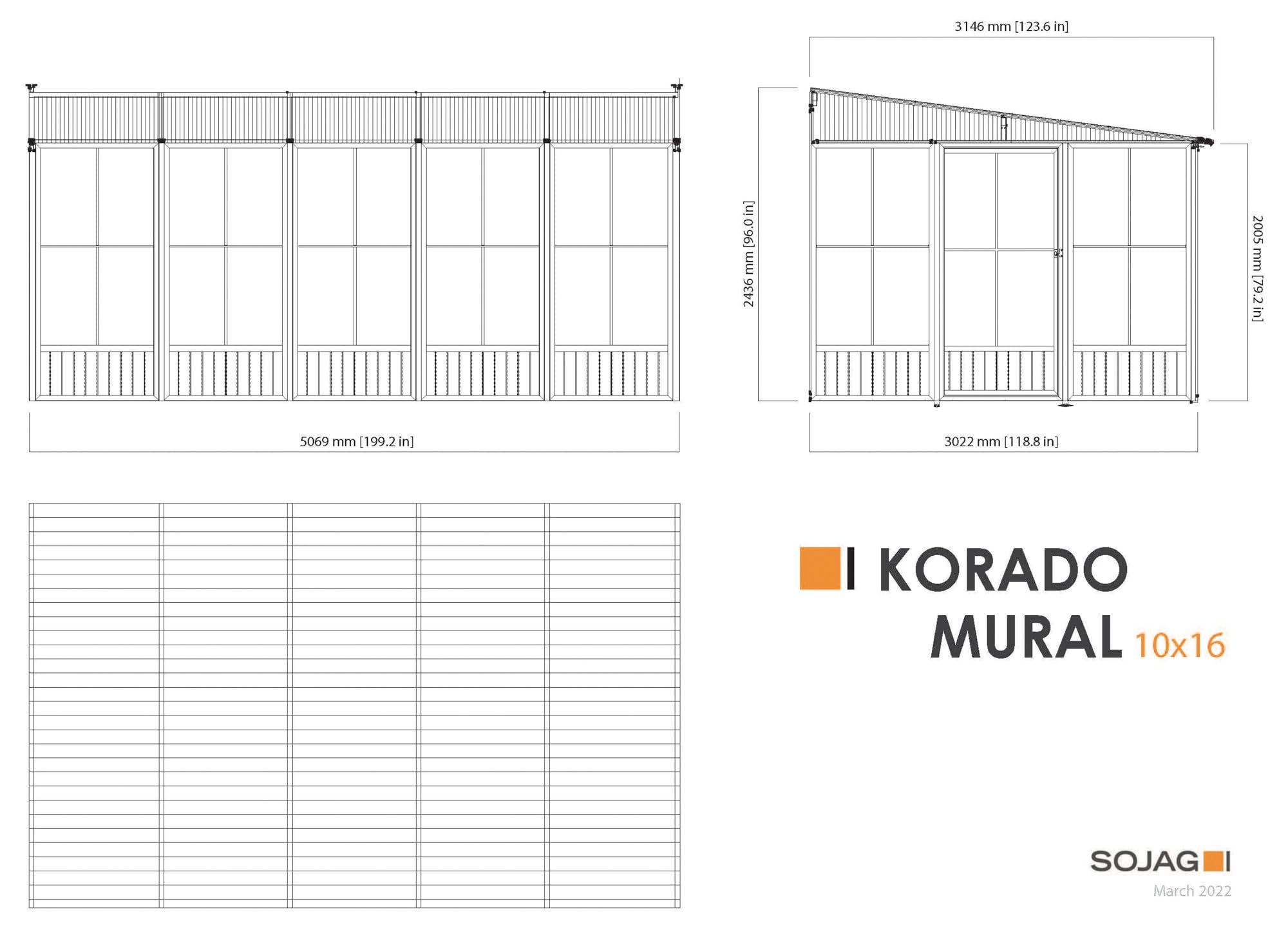 Sojag Korado Mural 10x16 dimensions diagram