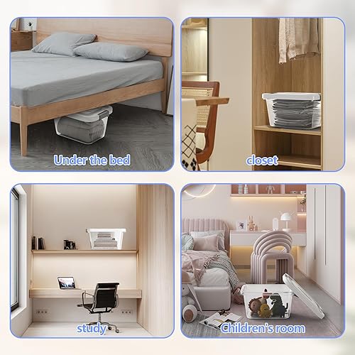 Miniatura 4 de Contenedores apilables de plástico con tapas, paquete de 3 (6, 10, 17 cuartos de galón), sin BPA, asa superior y cerraduras de seguridad para