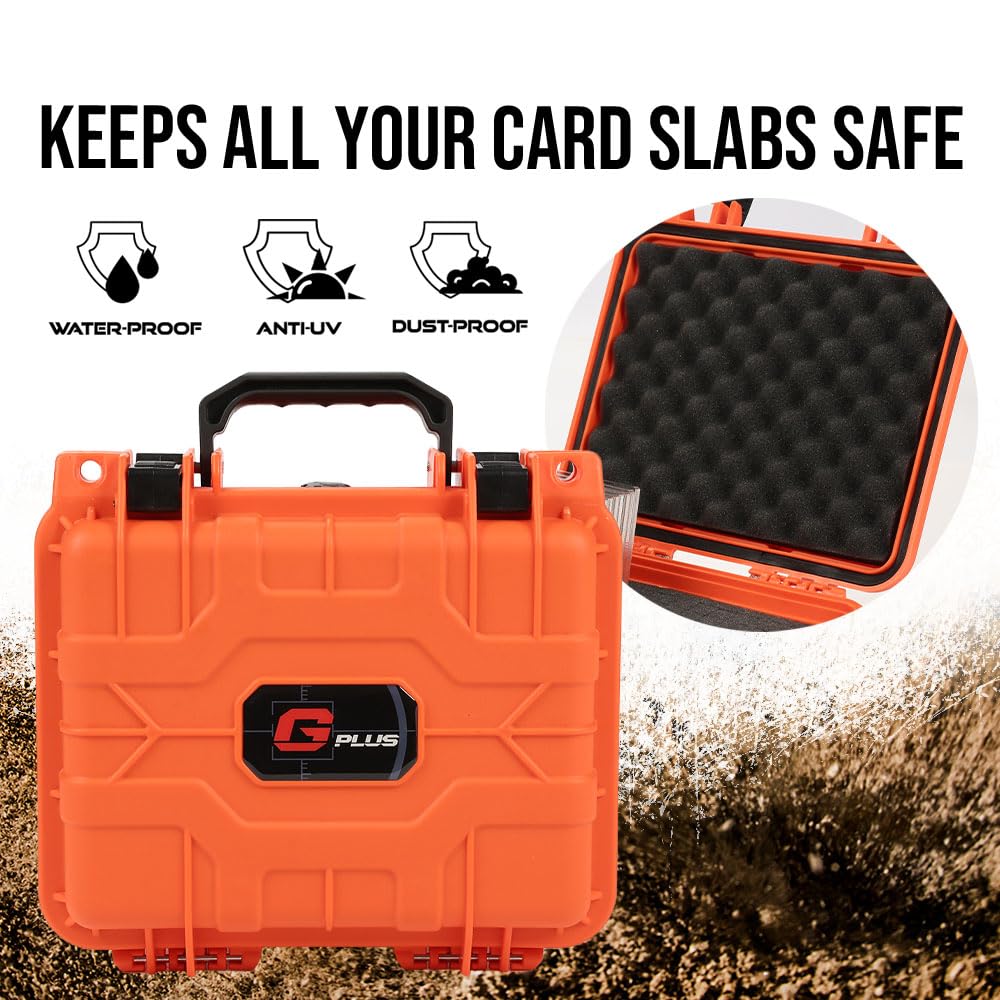 CROSSDESIGN 2Rows Graded Card Storage Box Compatible with BGS PSA SGC FGS Graded Sports Trading Cards,Weatherproof Case Impact Absorbing Foam Slots adjustable interior (Medium, Orange)