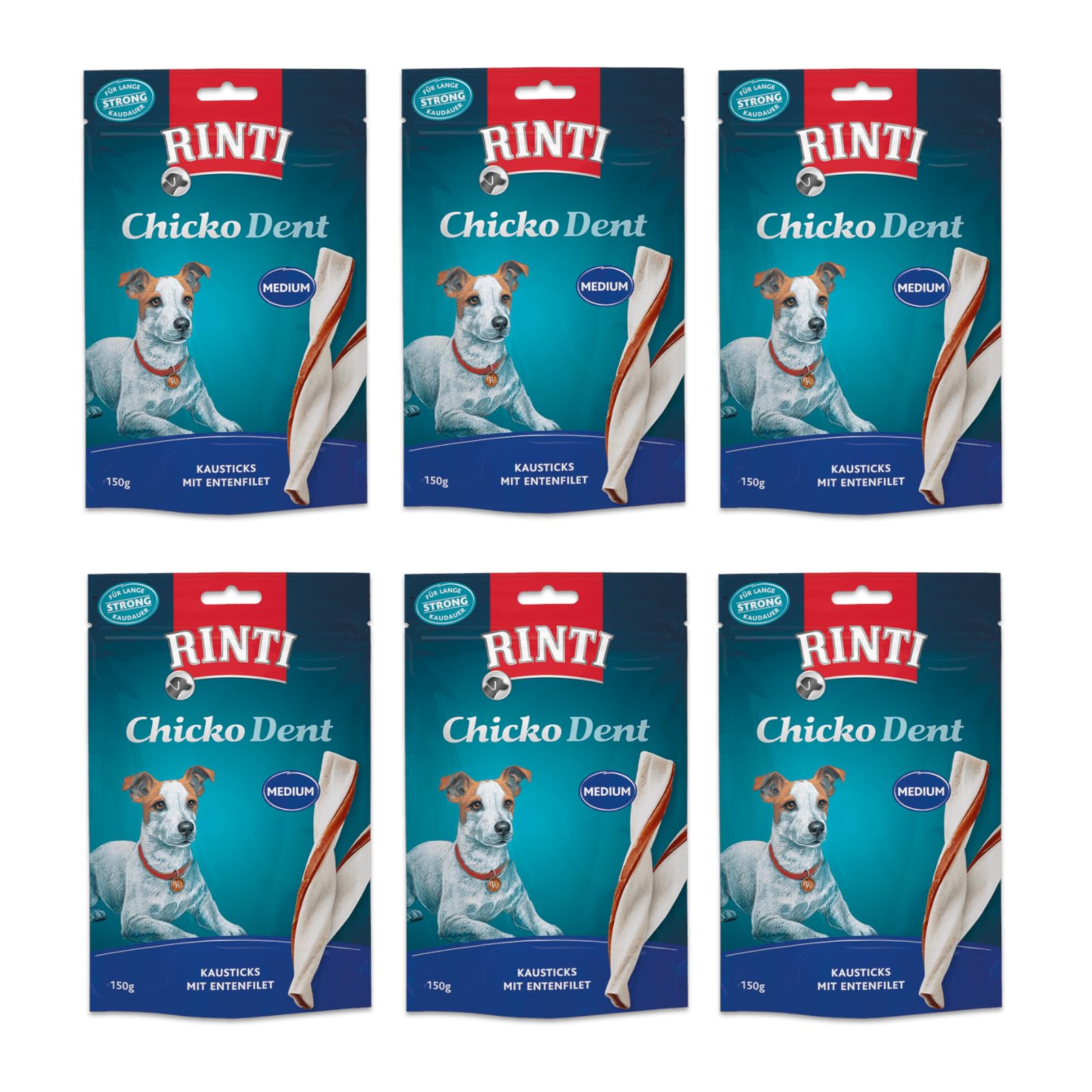 Rinti Extra Chicko Dent Medium Bastoncini da masticare con filetto di anatra | Confezione da 6 | 6 x 150 g | Alimento complementare per cani | Bastoncini da masticare per l'igiene dentale