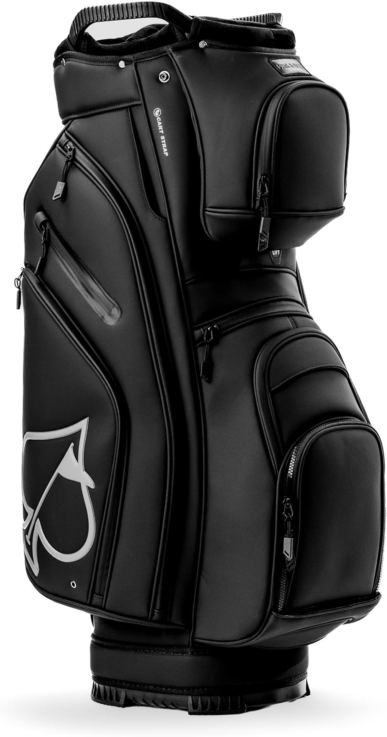 Pins & Aces Cart Bag - 14-Way, Full Length Dividers, Single Strap - Velvet Lined (Black)