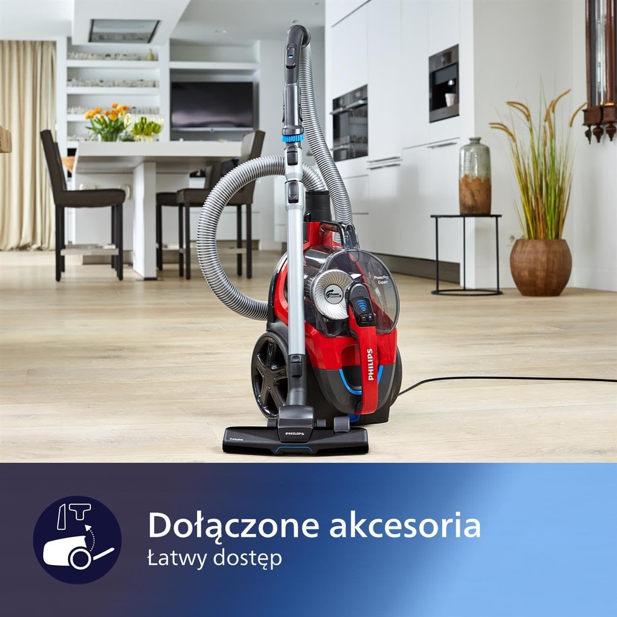 Philips PowerPro Expert Odkurzacz Bezworkowy - Moc 900W, Filtr Allergy H13, Nasadka TriActive (FC9729/09)