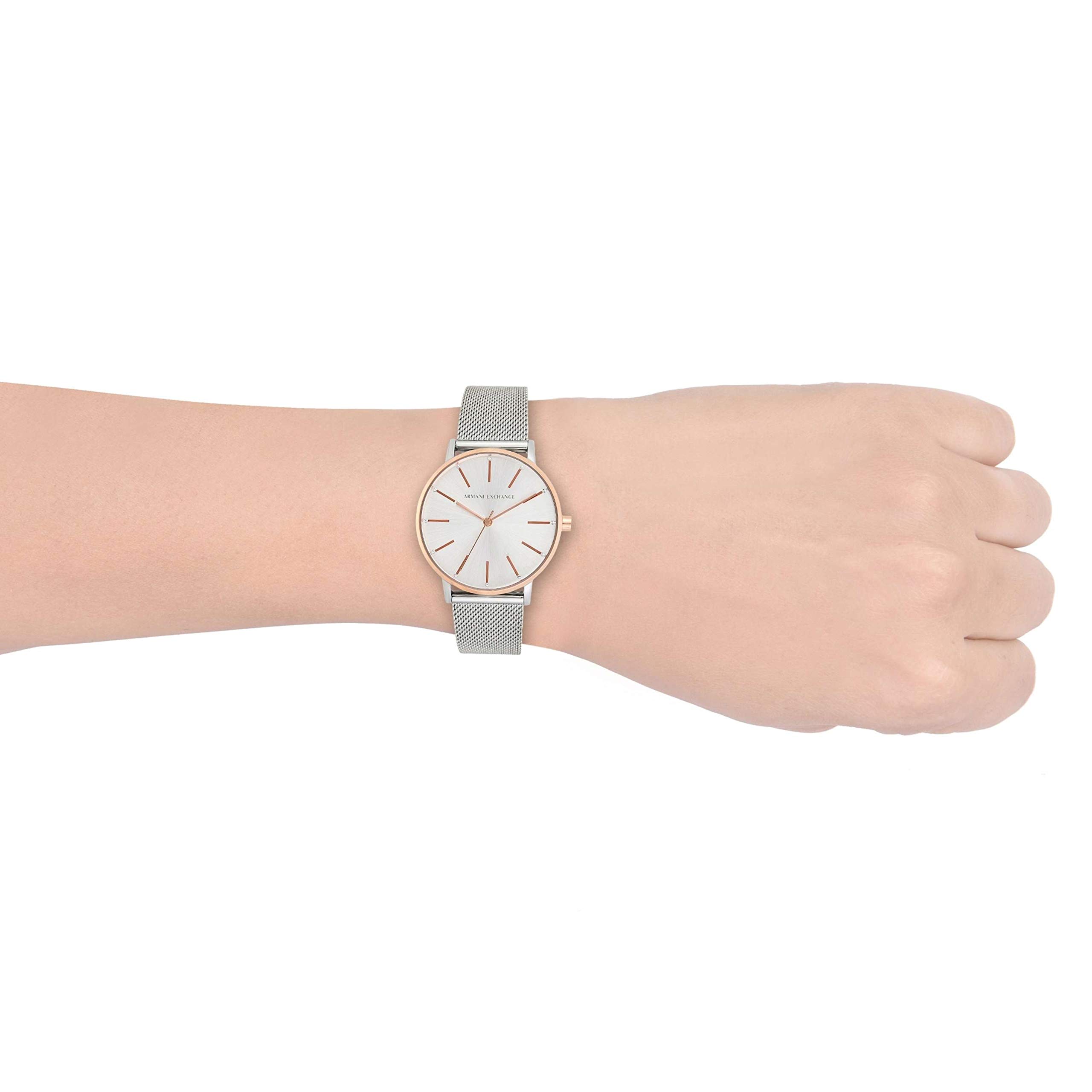 Armani Exchange Watch For Women, Quarz-Dreizeigerwerk und 36mm Gehäusegröße mit Edelstahlarmband