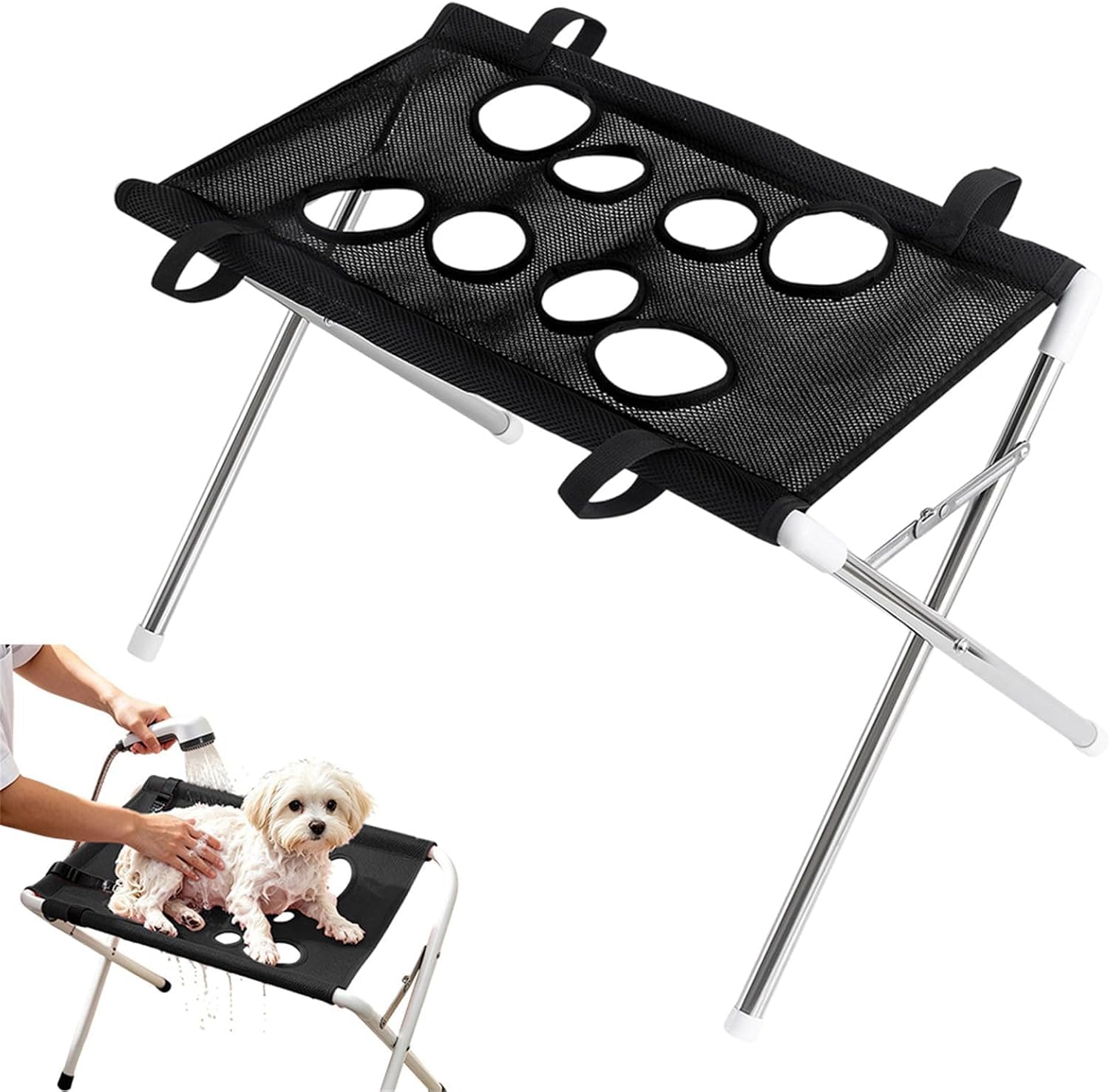 Foldable Pet Bathing Stand - Portable Dog Shower Grooming Hammock, Detachable Dog Rack Professional with Holes for Daliy Care, for Shop Salon Home Used
