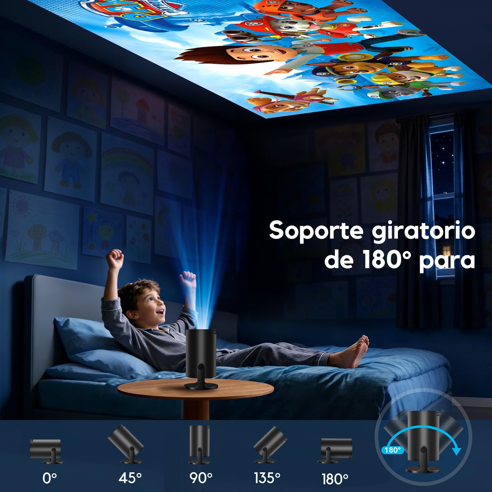 [Android 14 & 2026 Upgraded] AKIYO O2 Proyector Portátil con WiFi 6 Bluetooth 5.4 Support 1080P Auto Keystone 180° Rotation, Mini Proyector Compatibile con HDMI/Laptop/PS5/TV Stick, Negro