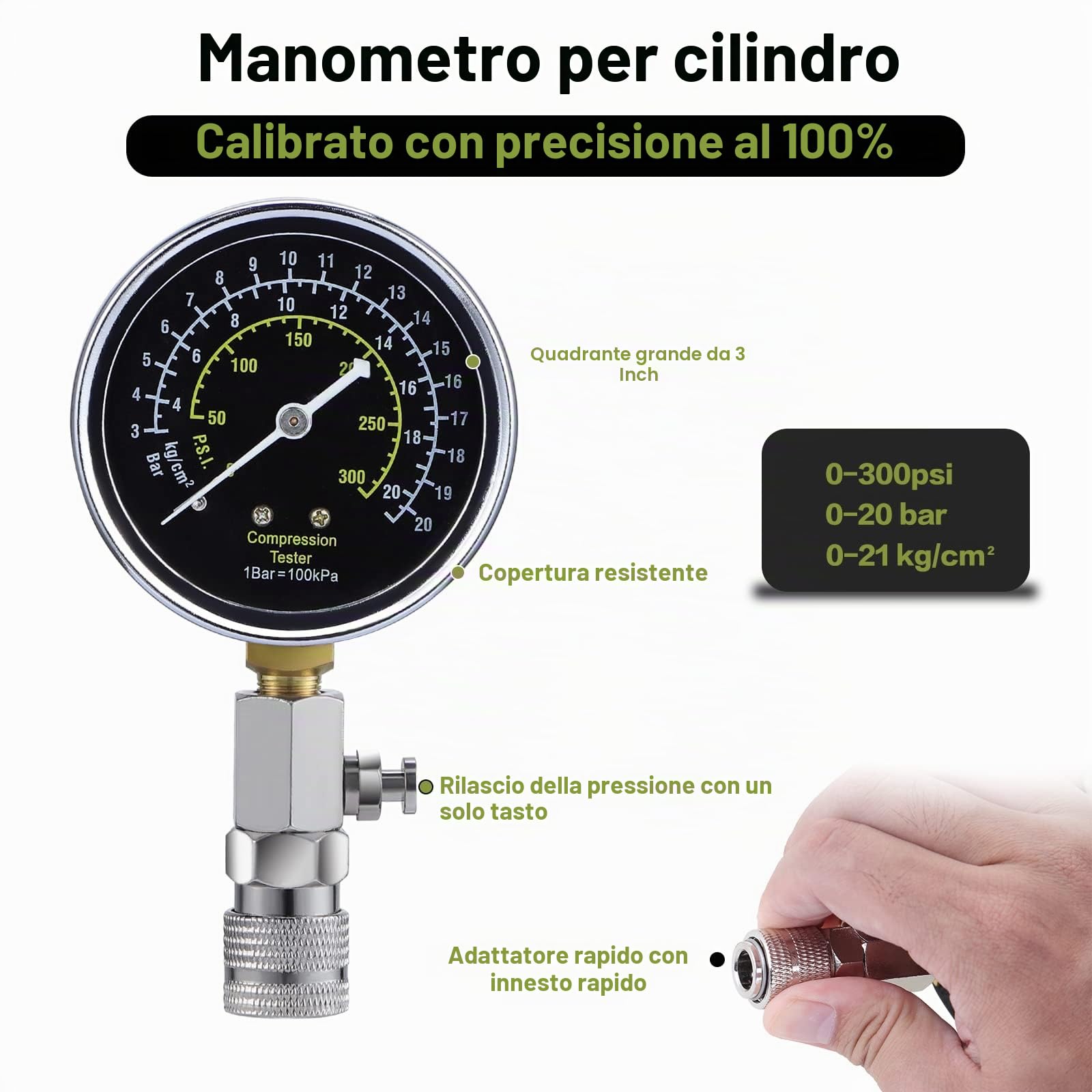Tester di compressione per cilindri, tester di compressione per motori a benzina, auto e moto kit tester di compressione strumento diagnostico