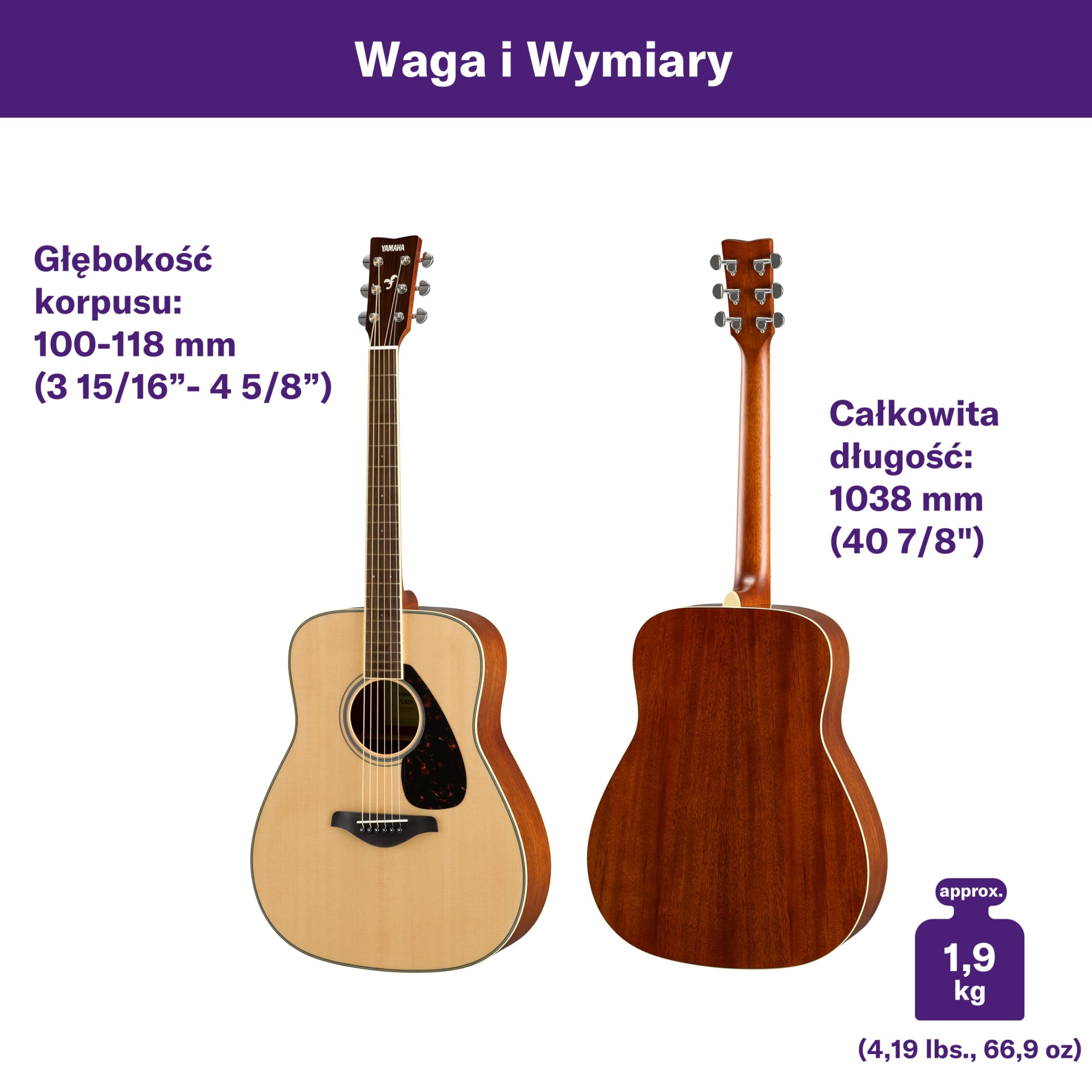 YAMAHA FG820 Gitara akustyczna - Dreadnought w standardowym rozmiarze, kamerton 24,96", solidny świerk, mahoń tył i boki, podstrunnica palisandru, struny stalowe - naturalne