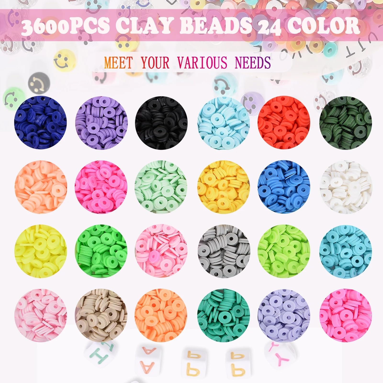 Abalorios Para Hacer Pulseras 3600 UDS-3900 uds/caja 6mm cuentas de pulsera arcilla for Kit fabricación joyas, redondas planas accesorios hechos a mano DIY(Clay beads 3600Pcs)