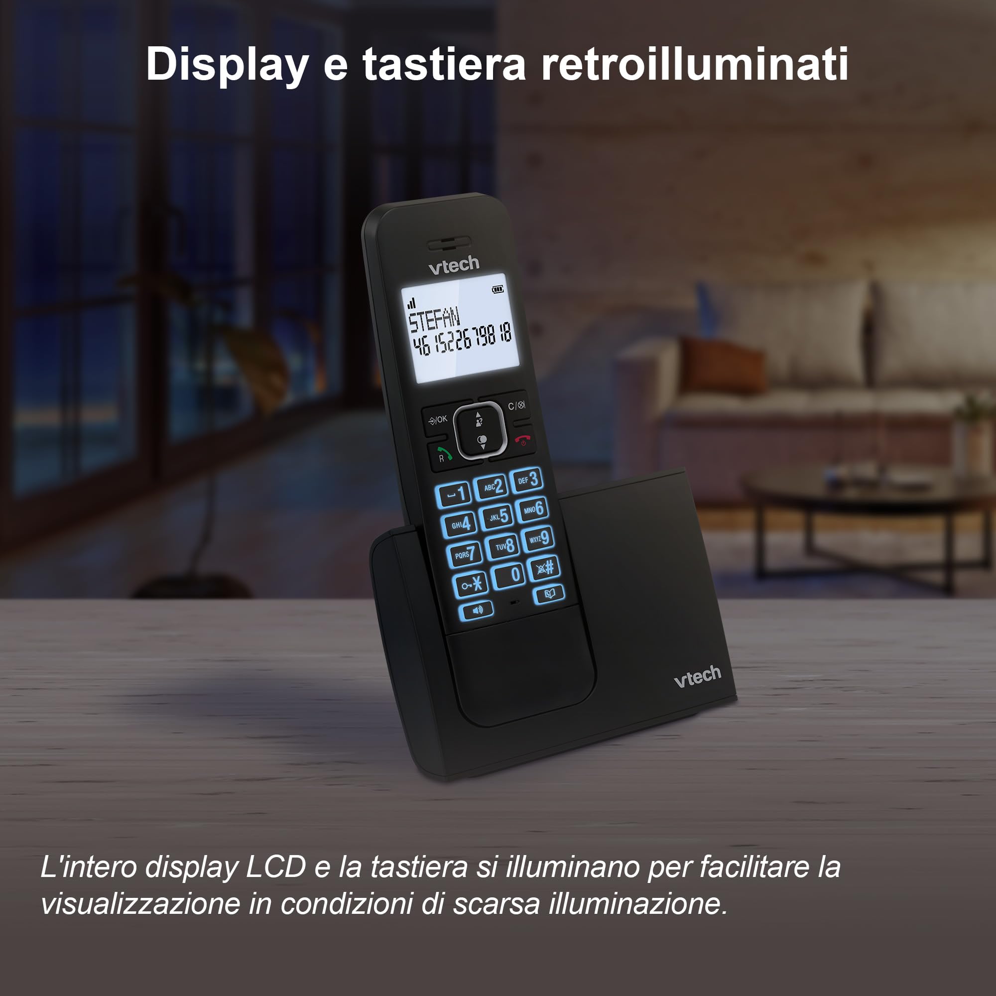 VTech LS1000 Telefono cordless Casa con vivavoce, telefono fisso DECT, doppia ricarica, identificatore di chiamata/attesa, display e tastiera retroilluminati, modalità ECO, 50 Rubrica nomi e numeri