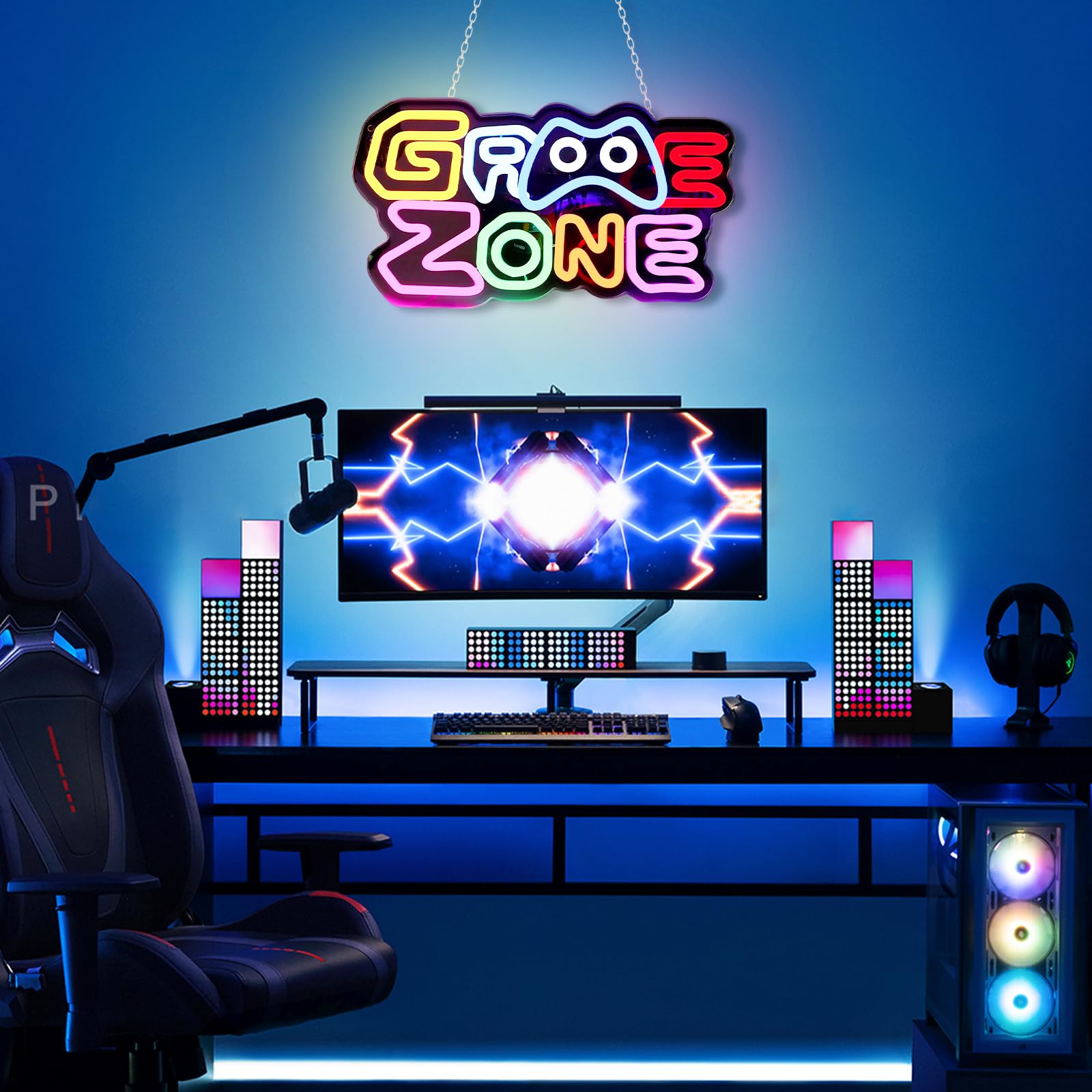 BAIFULAI Gaming Zone Insegna al Neon, LED Gaming al Neon Colorato, Luce al Neon USB Letter Game per Decorazione da Parete, Insegna al Neon per Zona Gaming, Grotta dell'Uomo, Regali Insegna LED per
