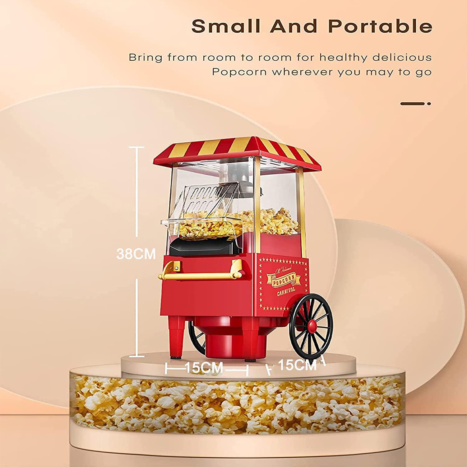 Macchina per Popcorn elettrica Senza Olio, Macchina per Popcorn ad Aria Calda da 1200 W, per Feste con Film in casa, con misurino e Coperchio Rimovibile