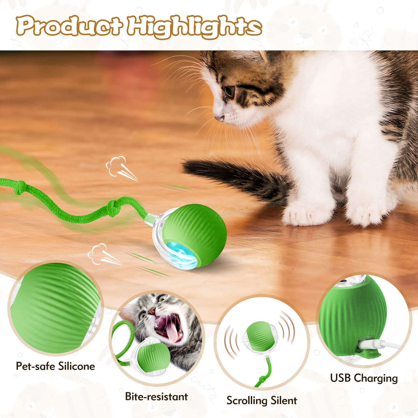 Interaktives Katzenballspielzeug für Indoor-Katzen, peppiger Haustierball für Katzen, 2025 verbessertes automatisches Katzenspielzeug für gelangweilte Indoor-Katzen, 360° intelligentes