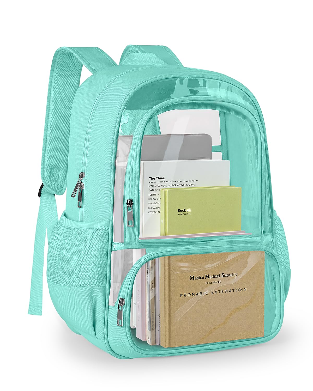 KIMNERPU Clear Backpack, Fabric & PVC Transparent Backpack with Reinforced Strap for Women Men, Heavy Duty Transparent Bookbag, Large Capacity Clear