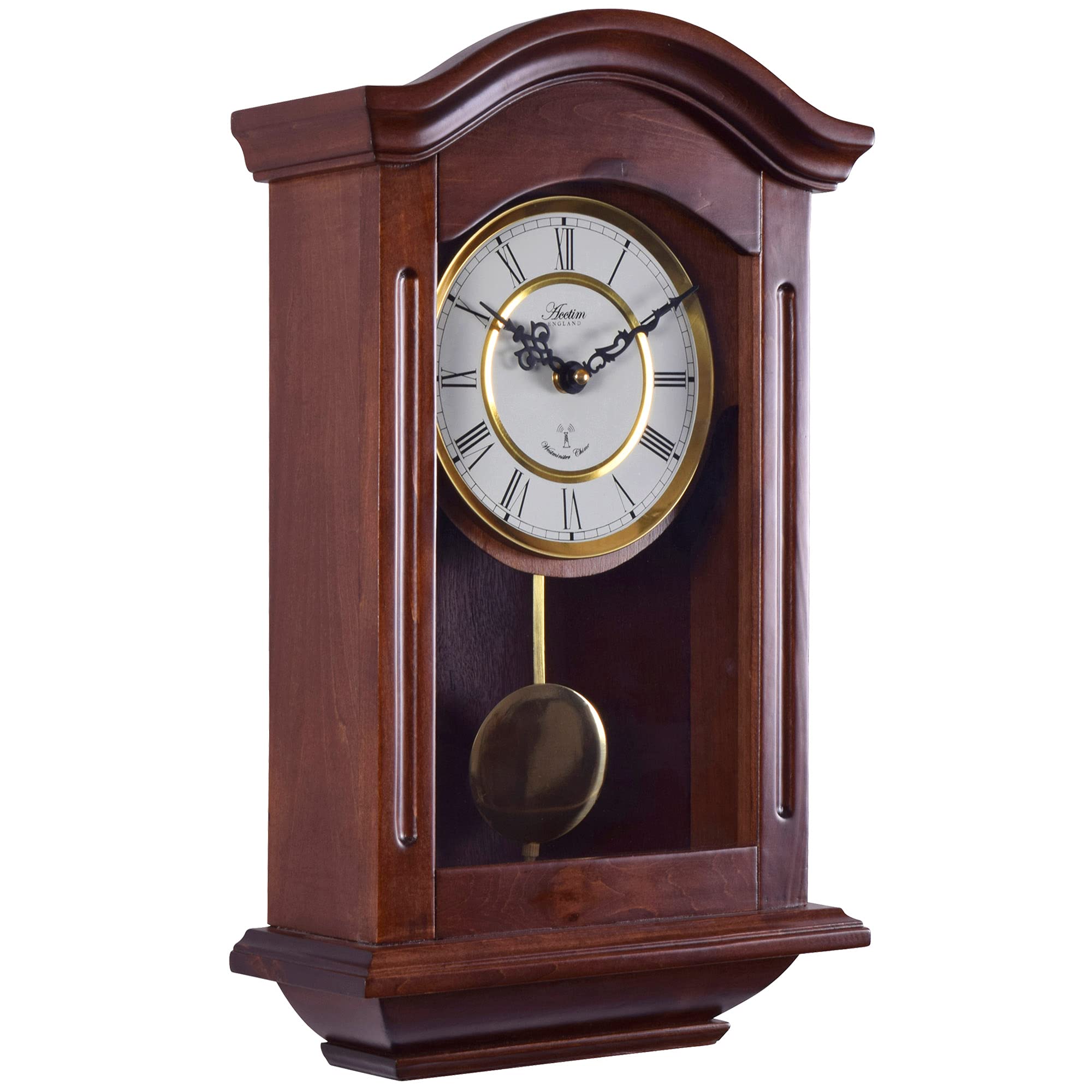 Acctim Dark Thorncroft Radio Controlled Large Wooden Westminster Chiming Regulator Quartz Wall Clock With Pendulum
