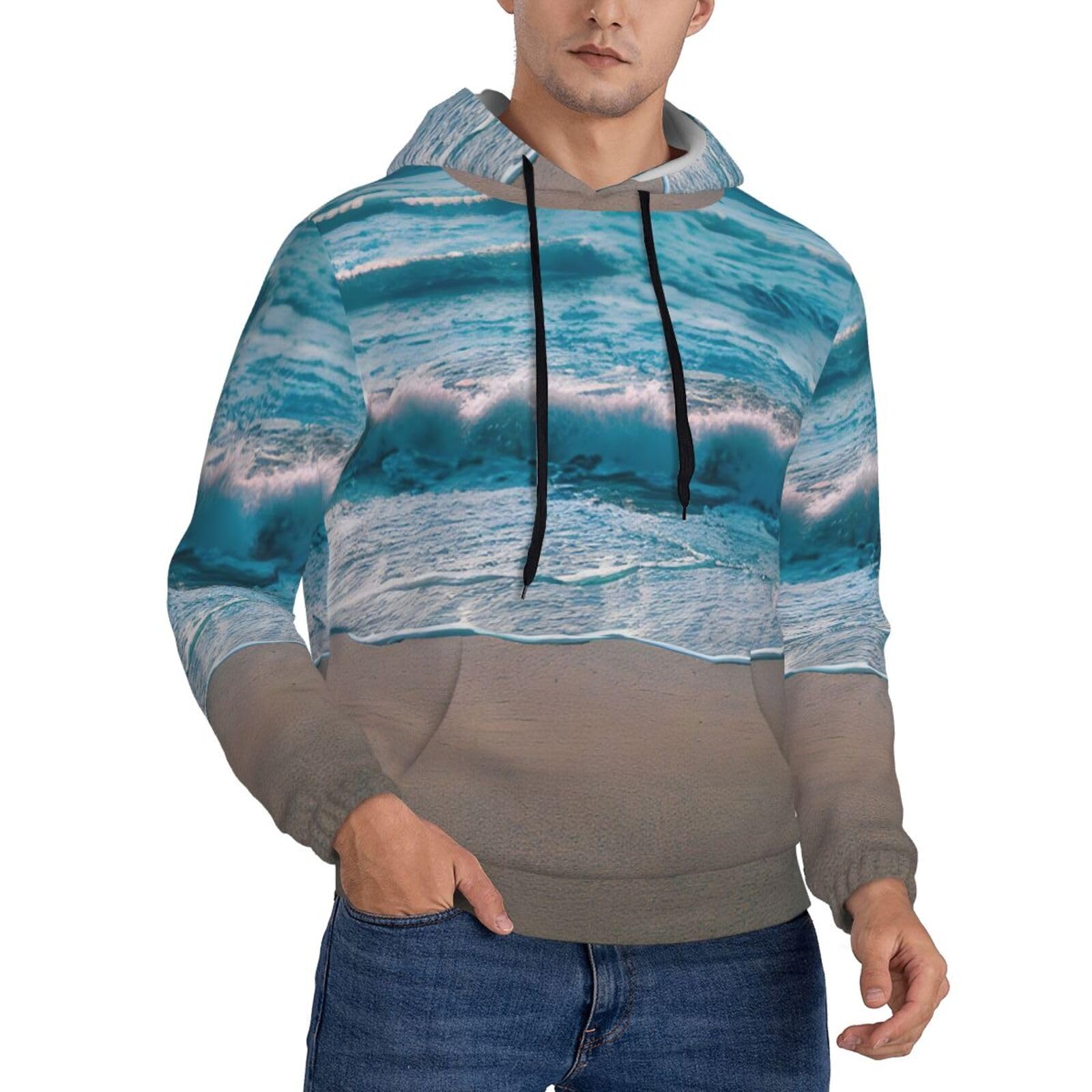 Sweat à capuche homme avec imprimé sable de mer transparent raffiné
