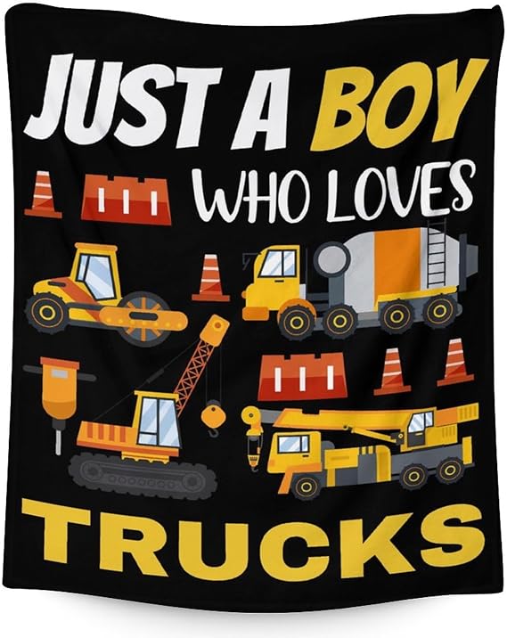 Construction Truck Blanket Gifts - 30x40 Inches Funny Throw Blanket for Boys - Black Soft Fuzzy Excavator Blankets for Couch & Office