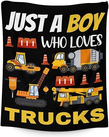 Construction Truck Blanket Gifts - 30x40 Inches Funny Throw Blanket for Boys - Black Soft Fuzzy Excavator Blankets for Couch & Office