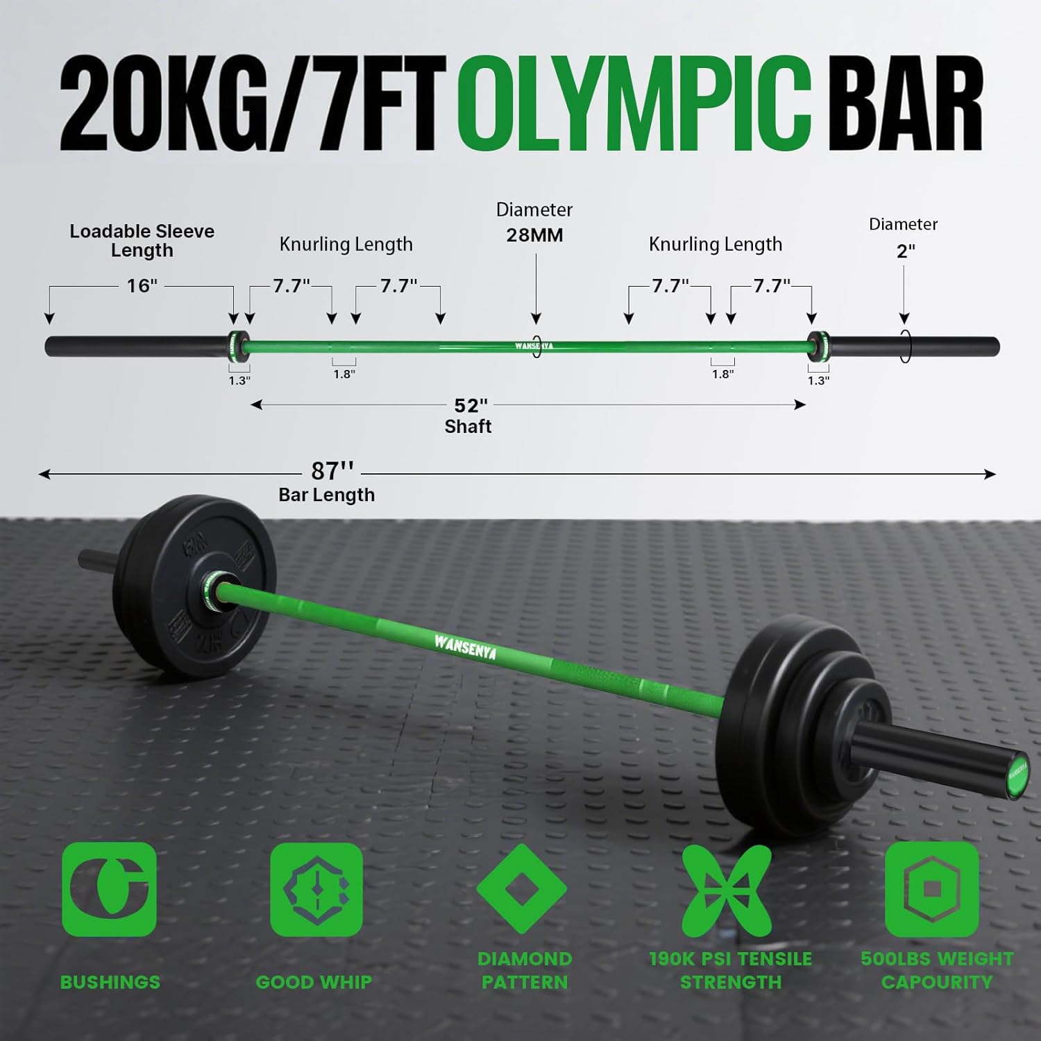 7FT Olympic Barbell 45lb,28MM 2 Inch Olympic Bar for No. 45 Steel,Olympic Weight Bars for Lifting,CrossFit,Bench Press,Deadlift,Squats,Strength Training bars