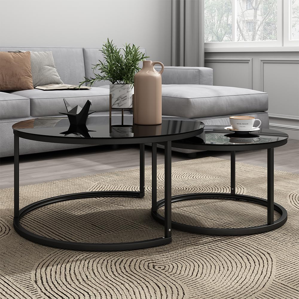 Vicco Conjunto de Mesa de Centro Montreal, Negro Brillo Intenso, 77 x 77 cm 2 Partes, Plegable para Ahorrar Espacio y combinable de Forma versátil