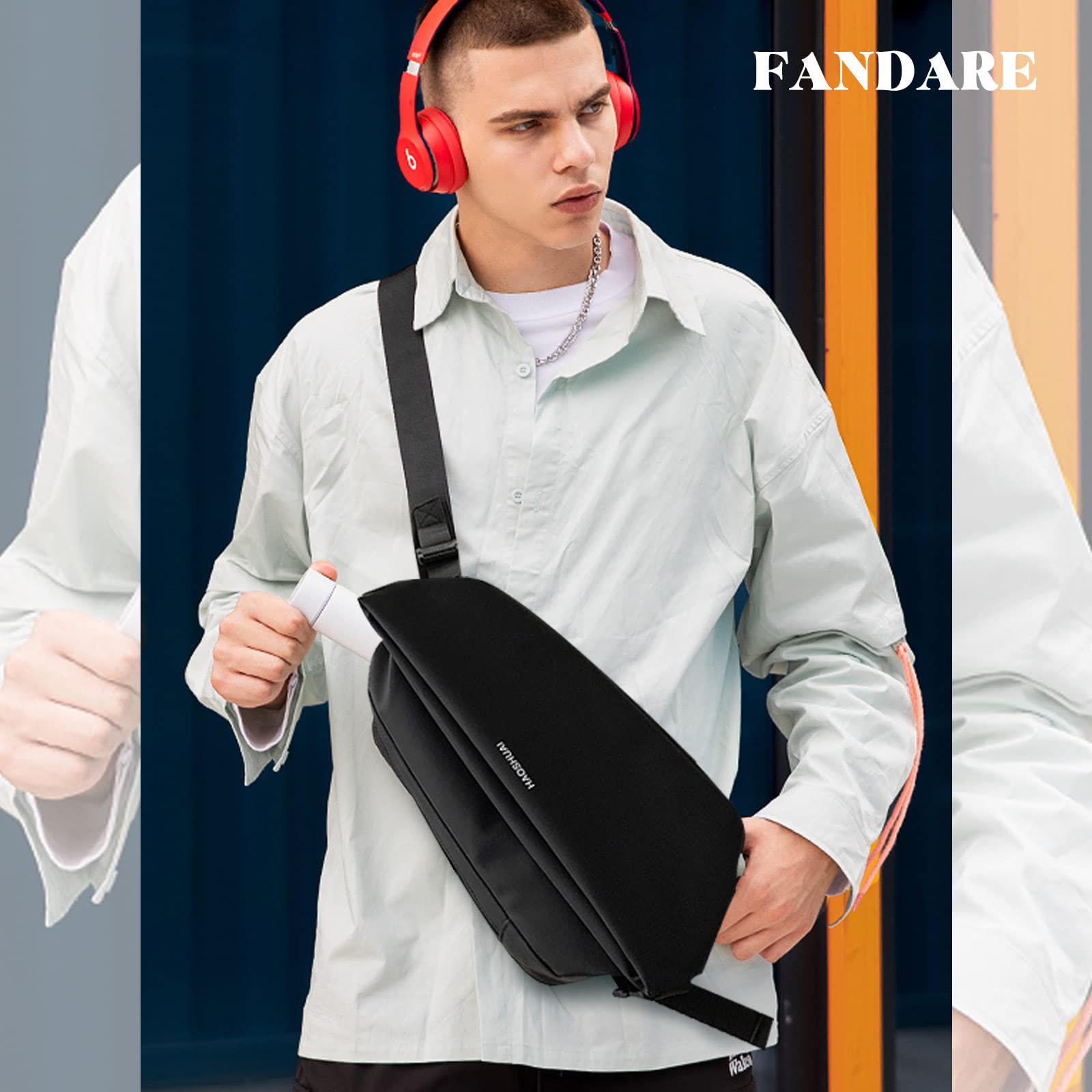 FANDARE Zaino Monospalla Borsello Uomo Tracolla Borsa Monospalla Borsa a Tracolla da Uomo borsa marsupio Borsa a Spalla Sling Bag Zaino Leggero per Uso Quotidiano Lavoro Trekking Viaggio Nero