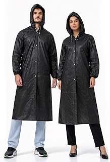 Robustt EVA Reusable Raincoat with Hood (Black) - Pack of 1 | Elasticated Full Sleeves Outdoor Waterproof Raincoat for Men...