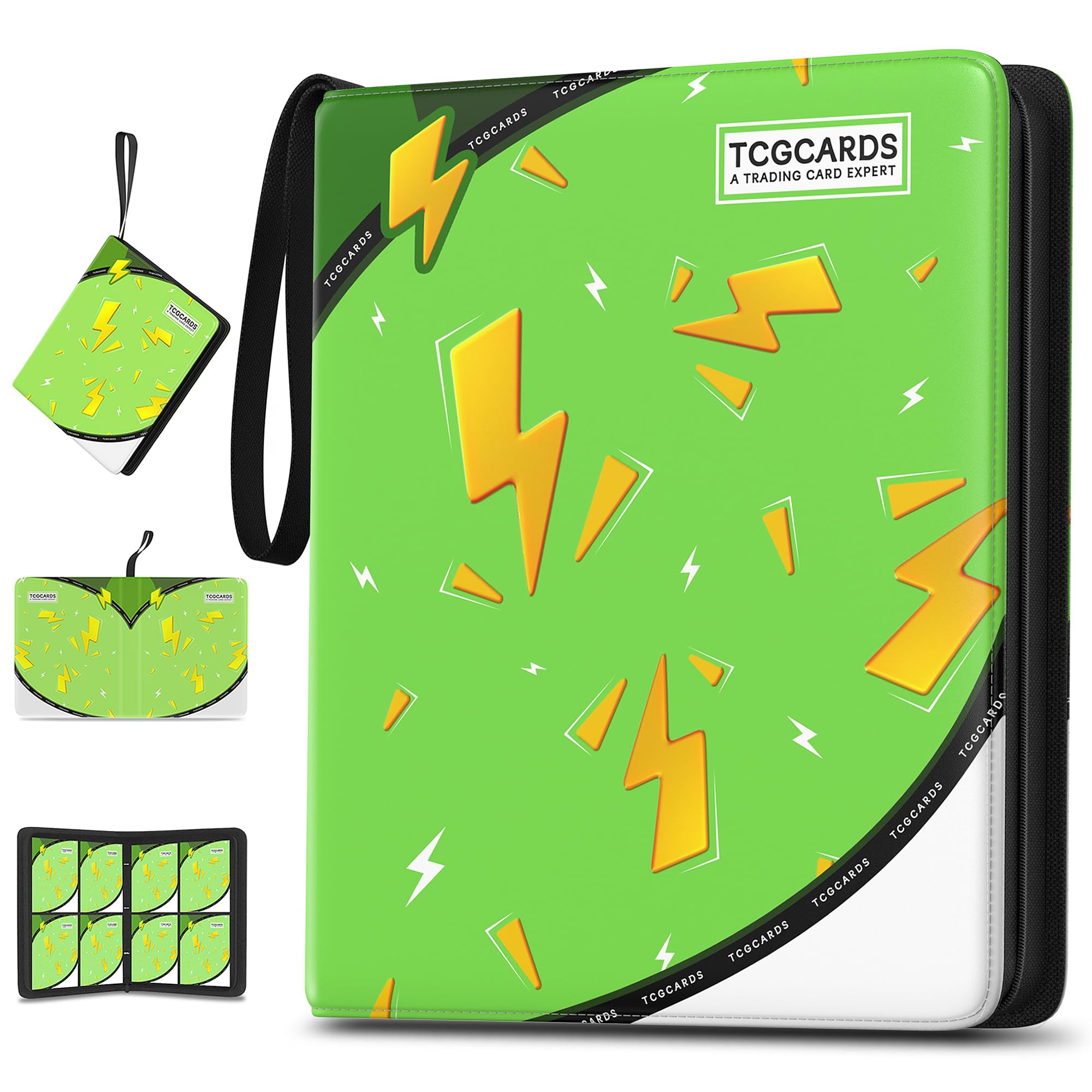 Trading Card Binder 4 Pocket,400 Pocket Card Collection Binder with 50 Removable Sleeves,PU Waterproof Top Card Book,3-Ring Zipper Collectible Trading Card Album for MTG/TCG/Card Holder Gift(Green) : Toys & Games
