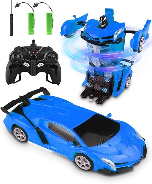 tuare 2 in 1 Remote Control Car for Boys, 2.4GHz Remote Control Car, 1:18 Scale Transforming RC Car, 360° Rotation RC Car with Light for Kids Age 3+ Years Old, Toy Gifts for Christmas, Birthday, Blue