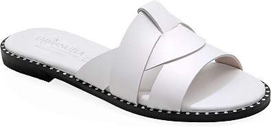 Amazon.com: Emmanuela Sandalias planas de piel cómodas, estilo griego de  calidad diapositiva en sandalias, zapatos de verano, mulas abiertas del  dedo del pie, boho Chic Strappy Sliders : Ropa, Zapatos y Joyería