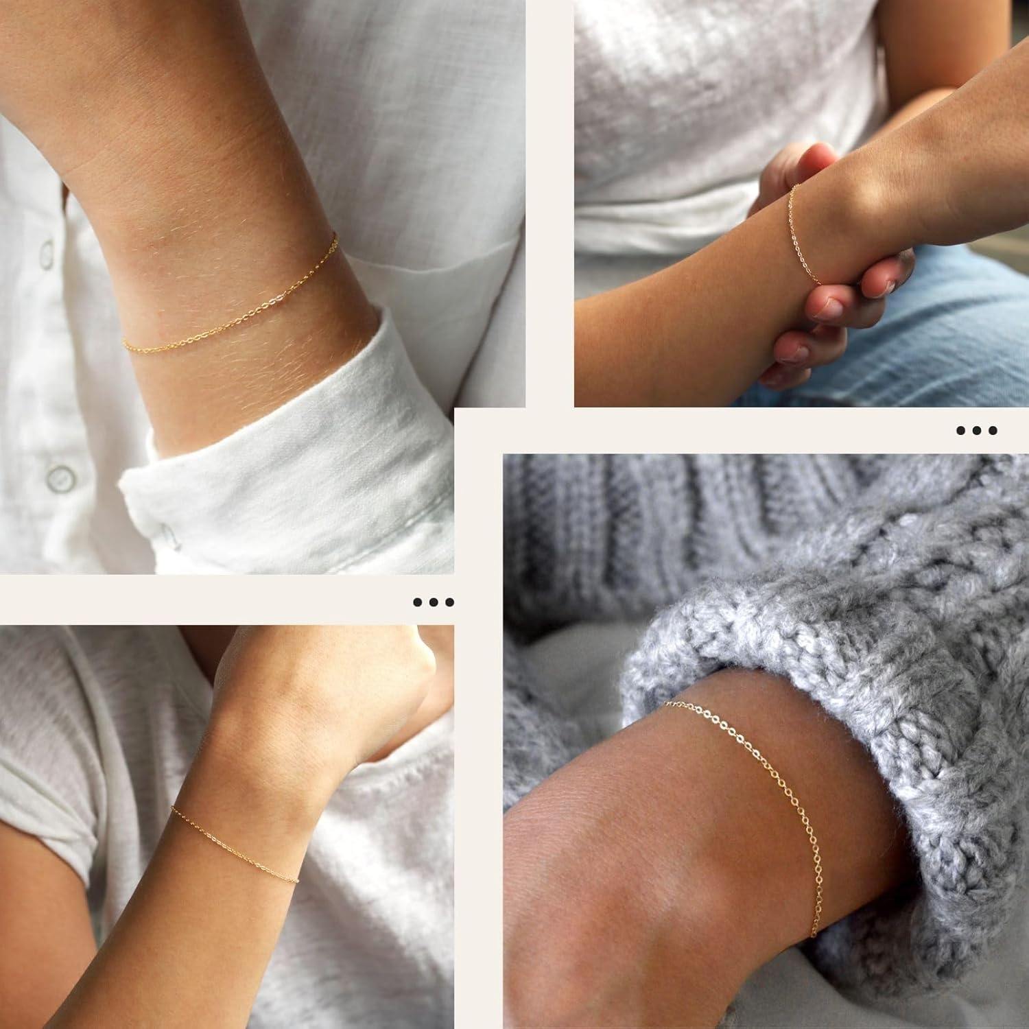 NOKMIT Solid 925 Sterling Silver Bracelets for Women, Dainty Interlocking Circles Cubic Zirconia Adjustable Chain Bracelet, Trendy Stackable Link Bracelets, Simple Cute Jewelry Gifts - Image 4