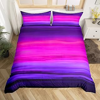 Dark Purple Comforter Cover Gradient Pink Purple Black Bedding Set Stripe Line Print Duvet Cover for Children Kids Boys Girls Microfiber Modern Design Bedspread Cover Room Decor Bedclothes Queen Size