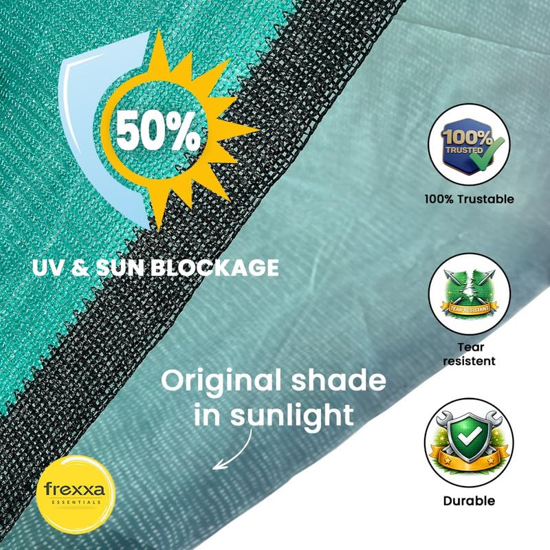 Image of 10 x 20 Ft 50% Green Shade Net with PP Loops | UV Stabilized HDPE Sun Shade Net for Garden, Plants & Nursery | Heat & UV Protection for Balcony, Terrace, Farming & Outdoor-Pack of 1 Piece