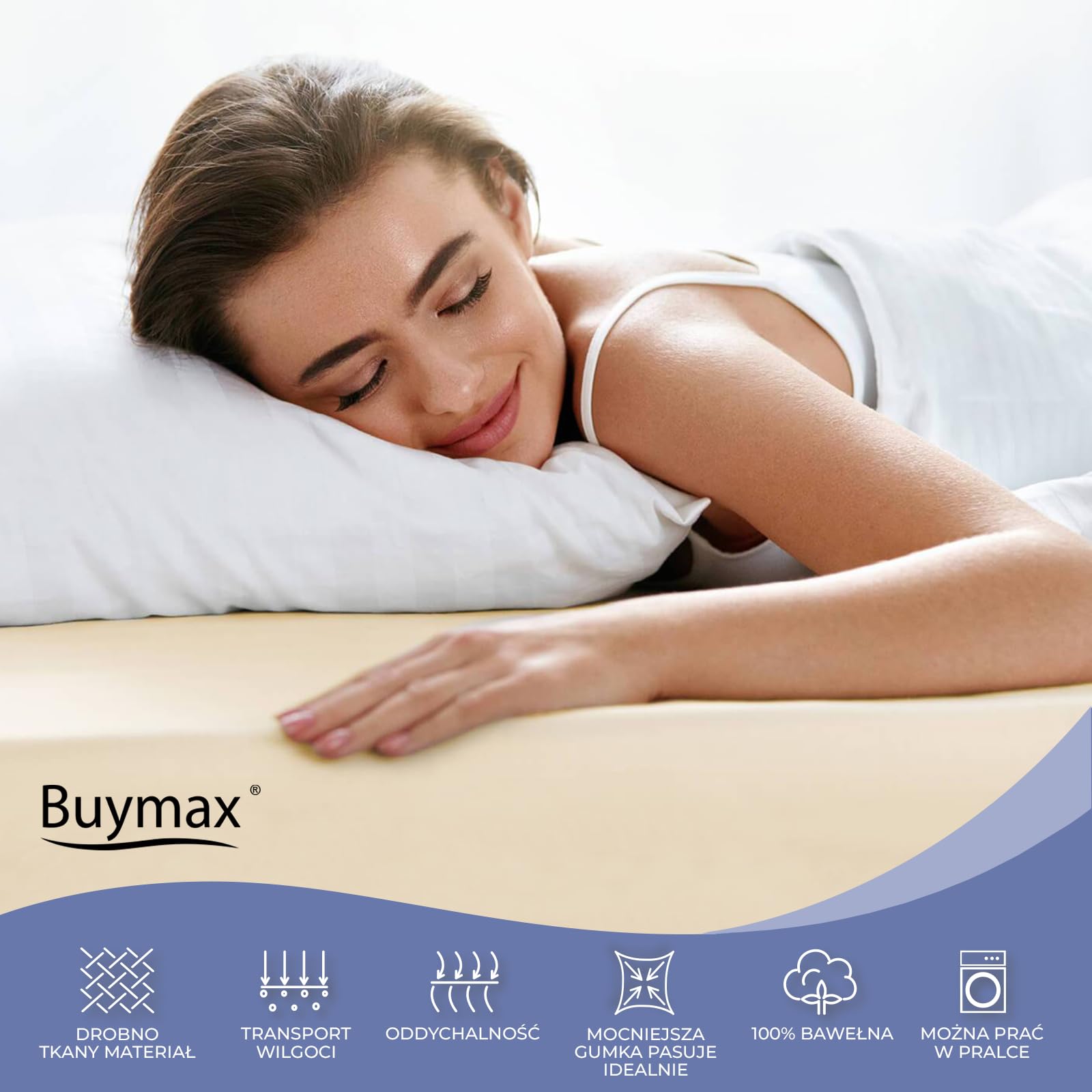 Buymax® Prześcieradło z gumką 90x200 cm – 100% bawełna jersey, na materac do 30 cm wysokości, kolor piaskowy