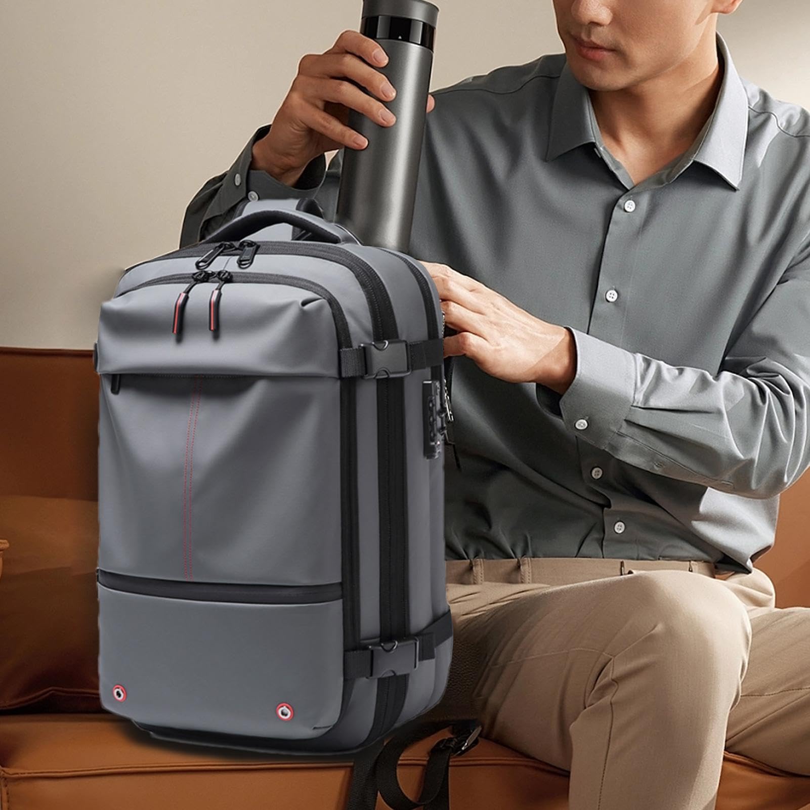 Zaino da viaggio sottovuoto – Airpack 60L espandibile scomparto per computer | imballaggio sottovuoto in tessuto Oxford, zaino airpack con blocco password, impermeabile, separazione secco/naso