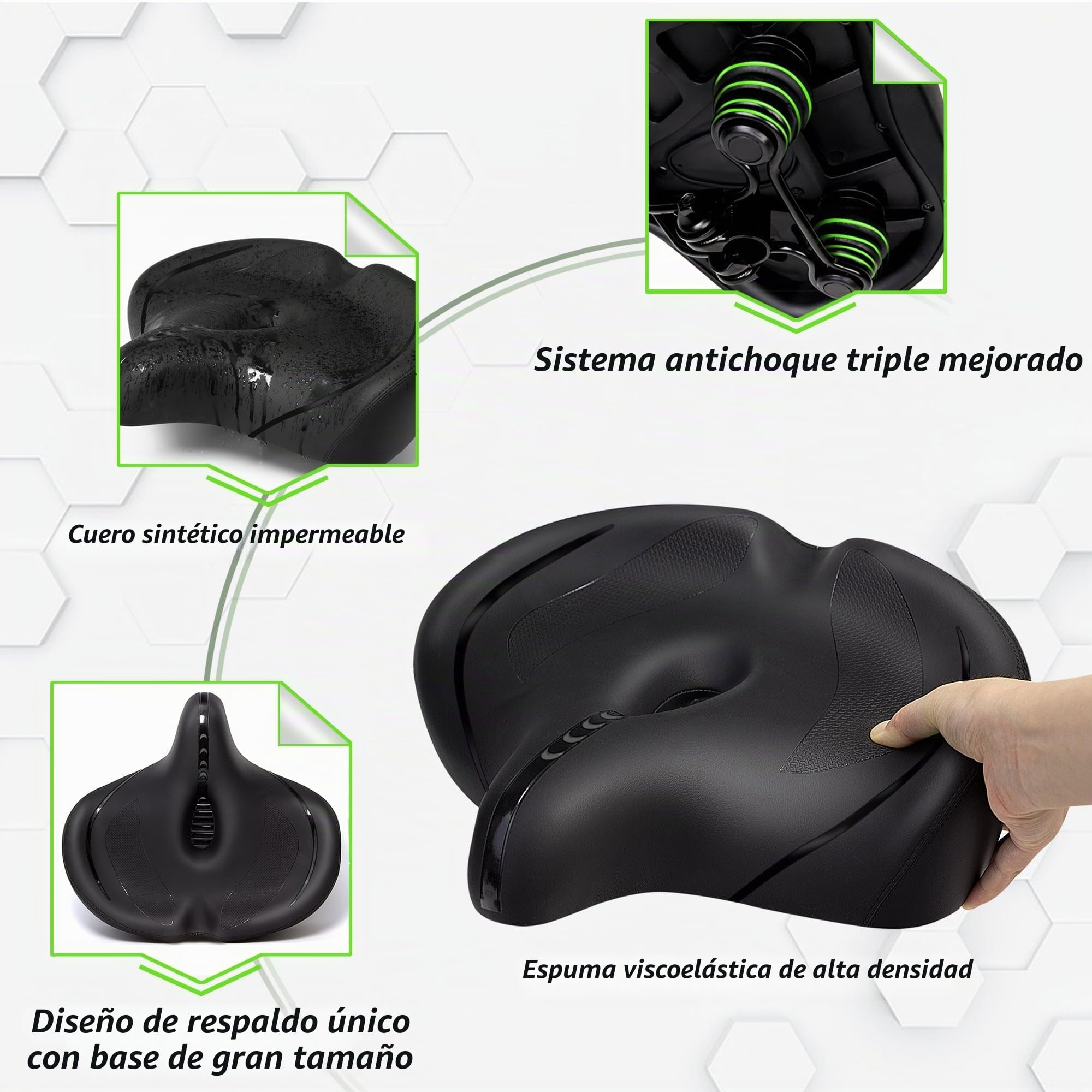 CDYWD Sillin Bicicleta Muy Comodo Hombres y Mujeres, Ampliar, Acolchado Espuma Viscoelástica, Sillín Bicicleta con Respaldo, Sillín Bicicleta para MTB, Ebike, Bicicleta de Ciudad, Bicicleta Estática