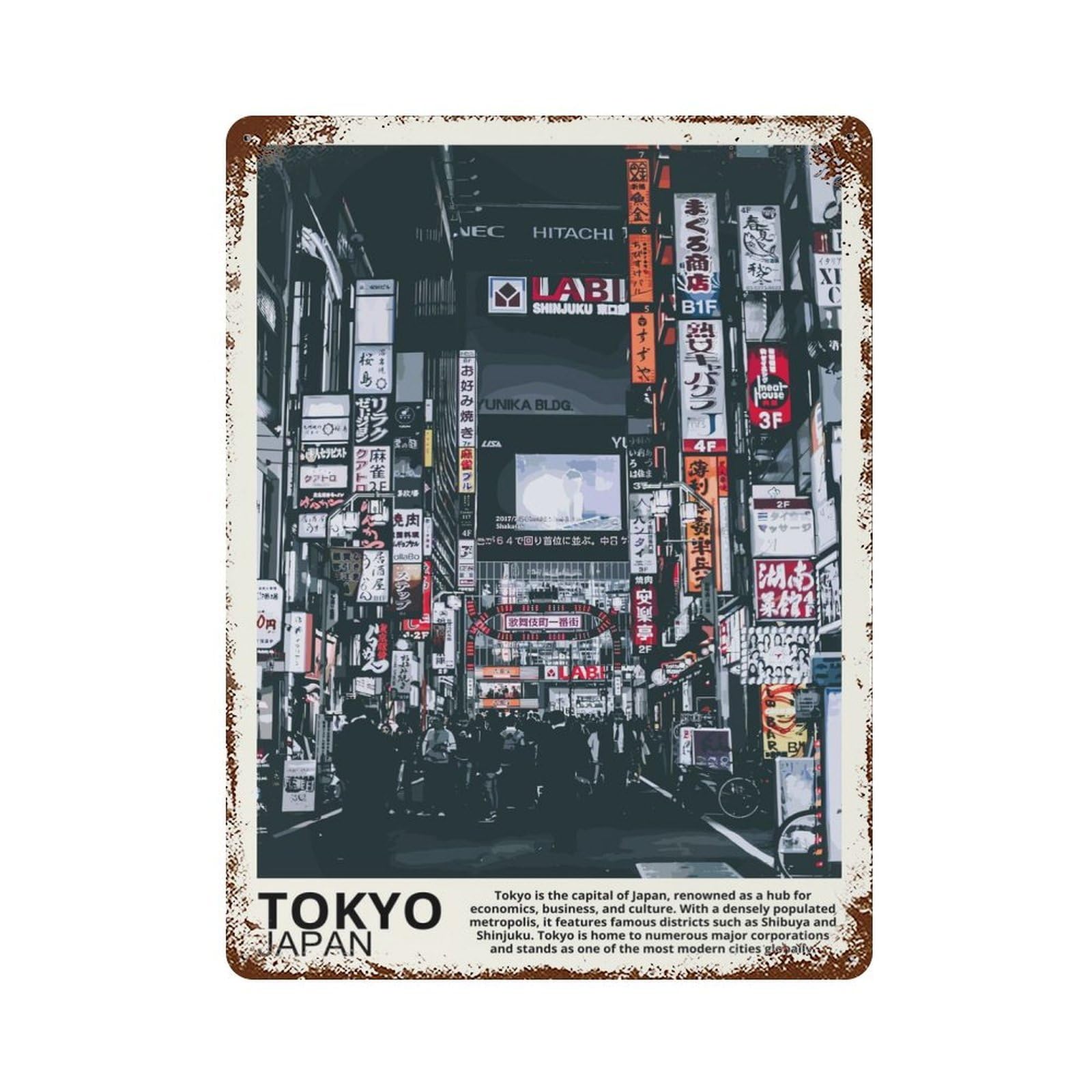 Tokyo Japan Rustic Tin Plaque 15.7"x11.8", Ideal for Cafe, Home Bar And Lounge Decor
