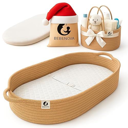 Miniatura 1 de BEBENOVA - Cesta cambiadora de bebé con 02 fundas impermeables y cambiador de bebé, cesta de pañales y bolsa de algodón, cubremesa cambiador