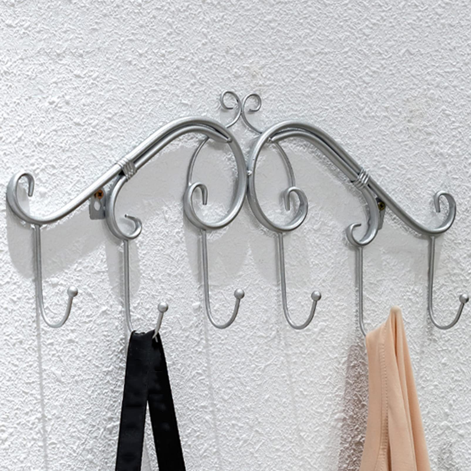 YNBSHGAA Wall Mounted Garment Rack Coat Hook Rail, Clothing Store Clothing Hanger Entryway Key Holder, Bathroom Towel Storage Rack Organizer, Decorative Modern Design Closet Stora,Silvery
